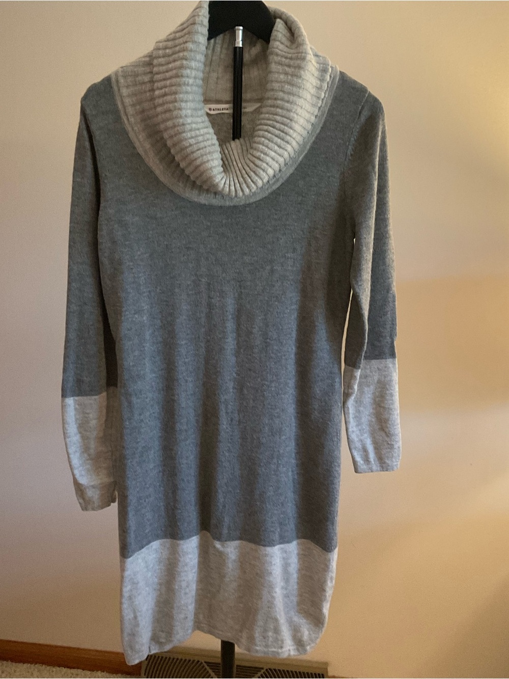 Athleta Gray and Silver Colorblock Cowl Neck Sweater Dress Size Medium